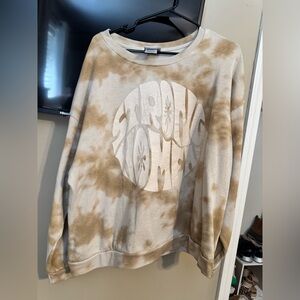 Cream and Brown Crew Neck Tie-Dye Sweater